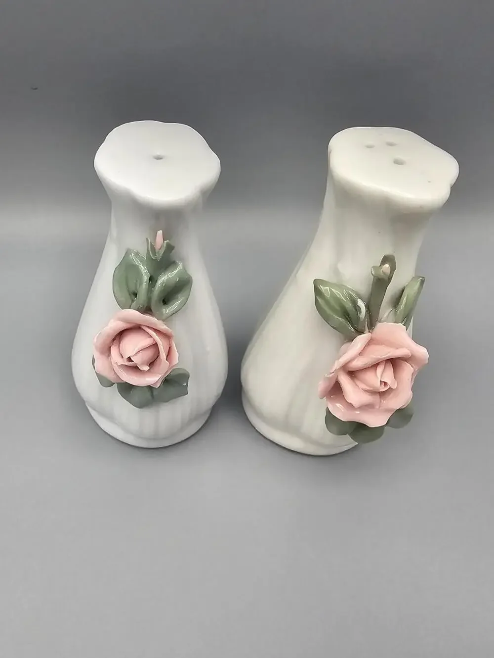 Ceramic Pink Rose Salt and Pepper Shakers Set of 2